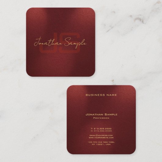 カスタムモノグラエレガントムイニシャル金ゴールドルック文字 スクエア名刺 (正面/裏面)