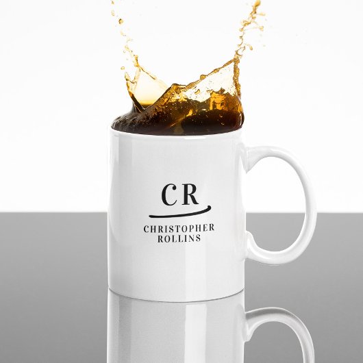 カスタムモノグラエレガントムミニマル白黒 コーヒーマグカップ