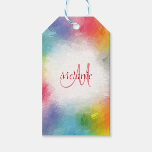 カスタムモノグラカラフルムモダンレインボーテンプレート ギフトタグ (正面)