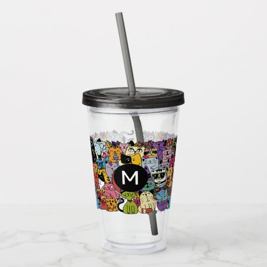 カスタムモノグラムおもしろいキャッツイラストレーション アクリルタンブラー (左)