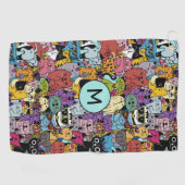 カスタムモノグラムおもしろいキャッツイラストレーション ゴルフタオル (横)