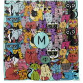 カスタムモノグラムおもしろいキャッツイラストレーション シャワーカーテン (正面)