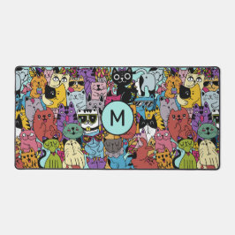 カスタムモノグラムおもしろいキャッツイラストレーション デスクマット