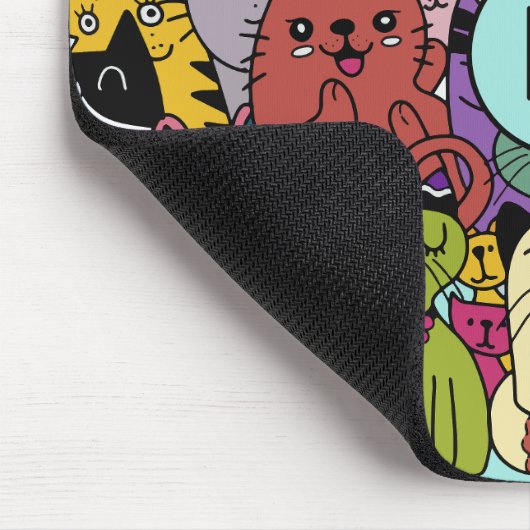 カスタムモノグラムおもしろいキャッツイラストレーション マウスパッド (コーナー)