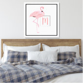 カスタムモノグラムかわいいピンクのフラミンゴの水色 キャンバスプリント (インサイチュ (寝室))