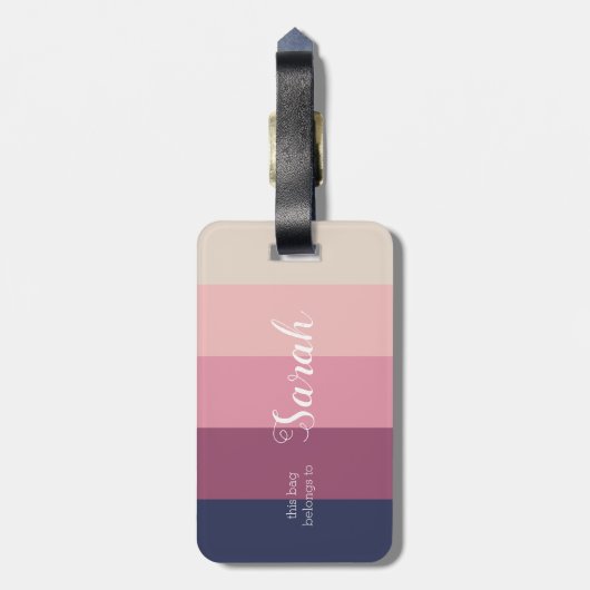 カスタムモノグラムと名はっきりした色のパタストライプーン ラゲッジタグ (裏面縦)