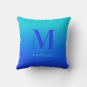 カスタムモノグラムと名前のターコイズから青グラデーション クッション (裏面)