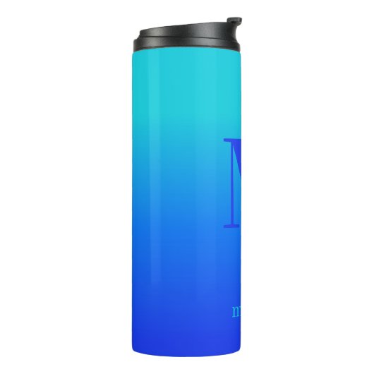 カスタムモノグラムと名前のターコイズから青グラデーション タンブラー (回転左)