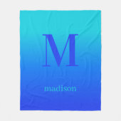 カスタムモノグラムと名前のターコイズから青グラデーション フリースブランケット (正面)