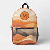 カスタムモノグラムと名前抽象芸術の風景 プリントバックパック (正面)