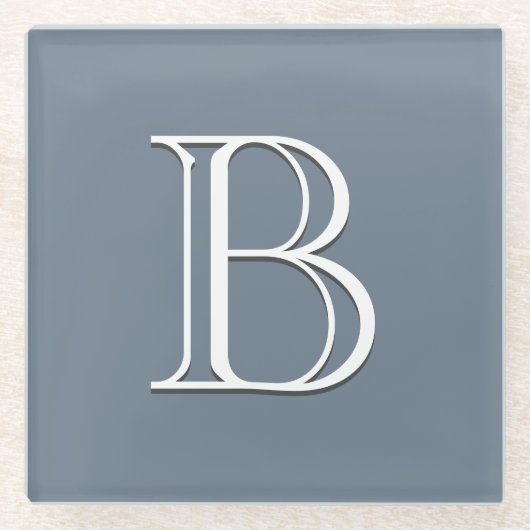 カスタムモノグラムのイニシャルミディアムブルー&ホワイト ガラスコースター (正面)