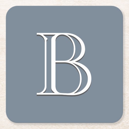 カスタムモノグラムのイニシャルミディアムブルー&ホワイト スクエアペーパーコースター (正面)