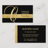 カスタムモノグラムのエレガント金ゴールドブラックイニシャル"C" 名刺 (正面/裏面)