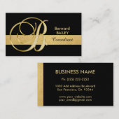 カスタムモノグラムのエレガント金ゴールドブラックイニシャル'B' 名刺 (正面/裏面)