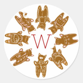 カスタムモノグラムのギンガーブレッド絵を描猫 – Hand  ラウンドシール