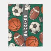 カスタムモノグラムのグリーンスポーツ フリースブランケット (正面)