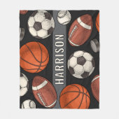 カスタムモノグラムのソフトブラックスポーツ フリースブランケット (正面)