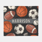 カスタムモノグラムのソフトブラックスポーツ フリースブランケット (正面(横))