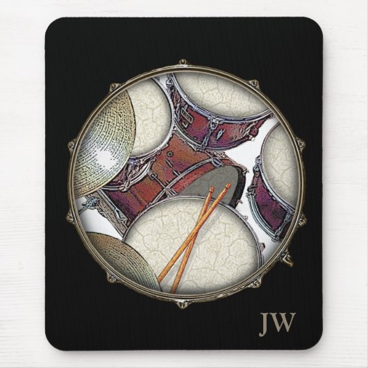カスタムモノグラムのドラマーSnareドラムのドラムスティック音楽 マウスパッド (正面)
