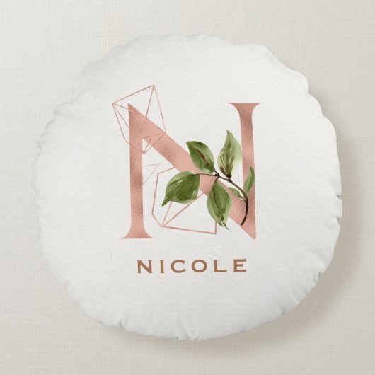 カスタムモノグラムのバラ金ゴールドフローライニシャルN ラウンドクッション (正面)