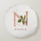 カスタムモノグラムのバラ金ゴールドフローライニシャルN ラウンドクッション (裏面)