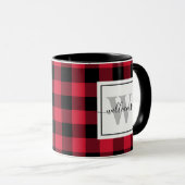 カスタムモノグラムのファームハウスレッドバッファロープレイド マグカップ (正面右)