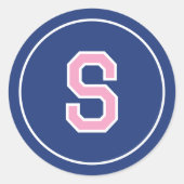 カスタムモノグラムのレトロはっきりしたネイビーピンク ラウンドシール (正面)