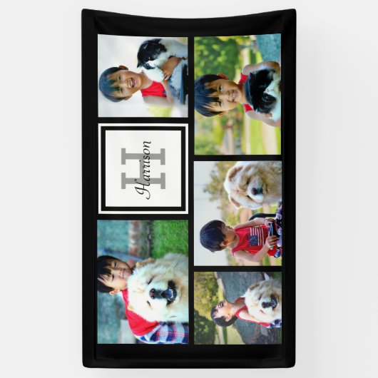 カスタムモノグラムの 5フォトモザイク写真コラージュ 横断幕 (縦)