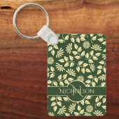 カスタムモノグラムアンドネームパステルリーフフローラ キーホルダー (正面)