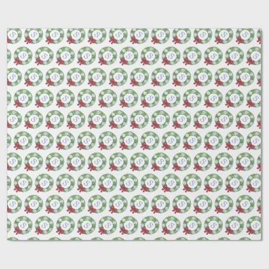 カスタムモノグラムイニシャルクリスマスグリーナリーリース ラッピングペーパー (フラット)