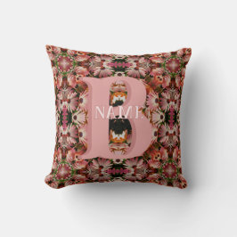 カスタムモノグラムイニシャルネームデイジー花柄アート クッション