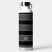 カスタムモノグラムイニシャルモダンズストライプブラックグレー ウォーターボトル (正面)