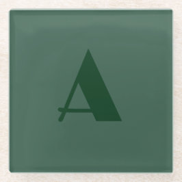 カスタムモノグラムイニシャルレタープレーングリーンレトロ ガラスコースター