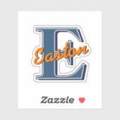 カスタムモノグラムイニシャル名ネイビーブルー&オレンジ シール (シート)