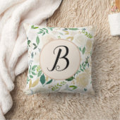カスタムモノグラムウォーターカラーグリーンアイビーフローラ開花 クッション (ブランケット)