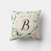 カスタムモノグラムウォーターカラーグリーンアイビーフローラ開花 クッション (裏面)