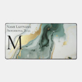 カスタムモノグラムエレガントグリーン金ゴールドホワイトマーブル デスクマット (正面)