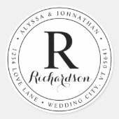 カスタムモノグラムエレガント差出人住所ラベル ラウンドシール (正面)