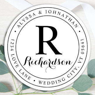 カスタムモノグラムエレガント差出人住所ラベル ラウンドシール