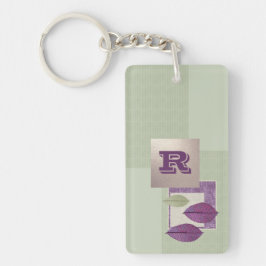 カスタムモノグラムエレガント葉柄 キーホルダー