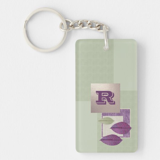 カスタムモノグラムエレガント葉柄 キーホルダー (正面)