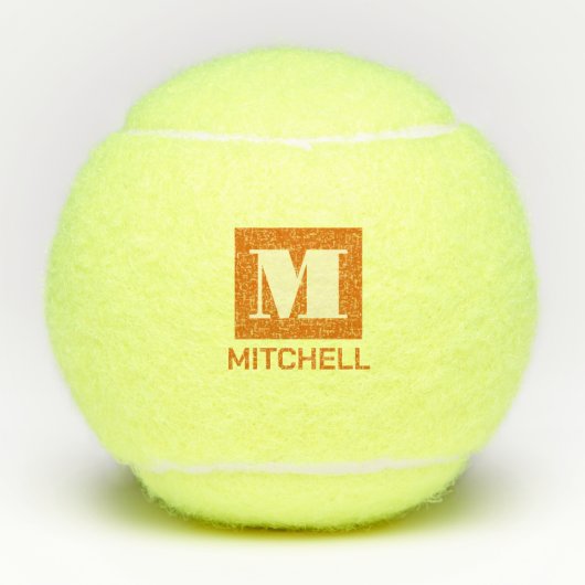 カスタムモノグラムオレンジネームはっきりしたイニシャル テニスボール (正面)