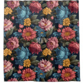 カスタムモノグラムカラフル花模様 シャワーカーテン (正面)