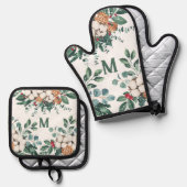 カスタムモノグラムクリスマスグリーン 鍋つかみ&鍋敷きセット (正面/裏面)