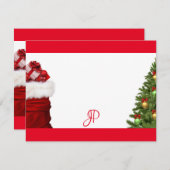 カスタムモノグラムクリスマスツリー手書きスクリプト ノートカード (正面/裏面)