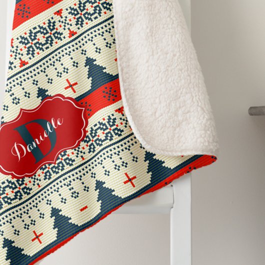 カスタムモノグラムクリスマスフェスティバルパターンホリデイ シェルパブランケット