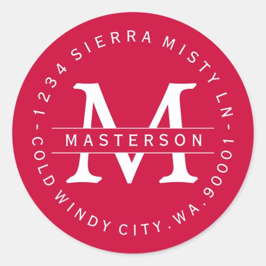 カスタムモノグラムクリスマス差出人住所ラベルII ラウンドシール (正面)