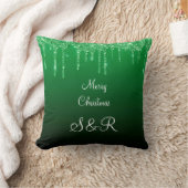 カスタムモノグラムグリーンクリスマスグリッタードリップ クッション (ブランケット)