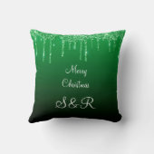 カスタムモノグラムグリーンクリスマスグリッタードリップ クッション (裏面)