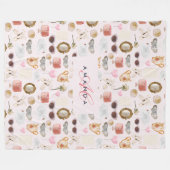 カスタムモノグラムコケガーリーットピンクフェミニン フリースブランケット (正面(横))